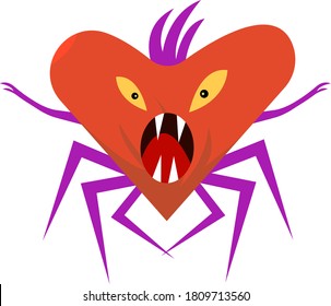 heart shaped evil insect monster cartoon character on white background, halloween and mysticism concept