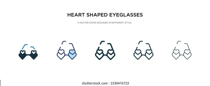 heart shaped eyeglasses icon in different style vector illustration. two colored and black heart shaped eyeglasses vector icons designed in filled, outline, line and stroke style can be used for