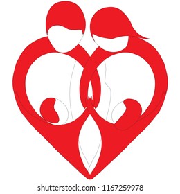 Heart shaped family logo. Mother, father, little boy and little girl
