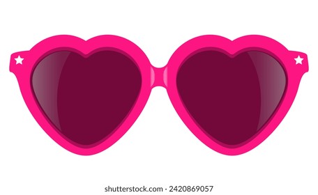 Heart shaped fancy party glasses, vector cartoon isolated on white background. Colorful flat illustration of pink funny sunglasses