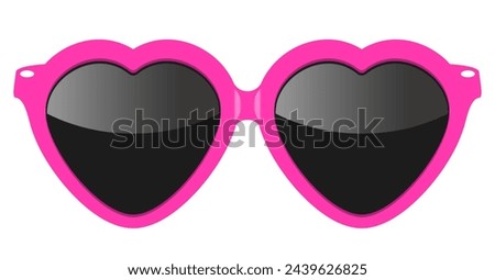 Heart shaped fancy sun glasses, vector cartoon isolated on white background. Vector flat illustration of bright colorful funny sunglasses, festive design element