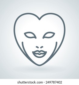 Heart Shaped Feminine Carnival Mask Line Icon