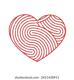 Heart shaped fingerprint. Romantic concept. Love identity authentication. Feeling code scanner.