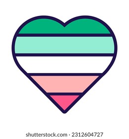 Heart shaped flag of Abrosexual Pride. Traditional and progressive unconventional sexual relations between sexes groups. Color stroke vector icon isolated on white background