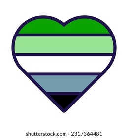 Herzförmige Fahne des Aromantischen Pride. Traditionelle und fortschreitende unkonventionelle sexuelle Beziehungen zwischen den Geschlechtern Gruppen. Farbstrich, Vektorsymbol einzeln auf weißem Hintergrund