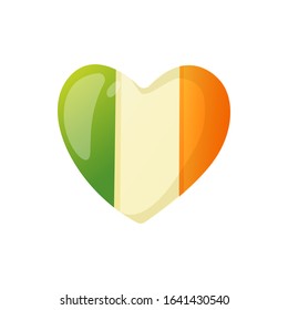 Heart shaped flag of Ireland. Saint Patrick's Day vector holiday design element.