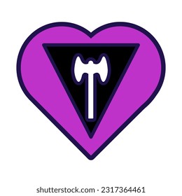 Heart shaped flag of Labrys Lesbian Pride. Traditional and progressive unconventional sexual relations between sexes groups. Color stroke vector icon isolated on white background