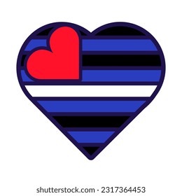 Bandera en forma de corazón del Orgullo del Cuero. Relaciones sexuales tradicionales y progresistas no convencionales entre grupos de sexos. Icono de vector de trazo de color aislado en fondo blanco