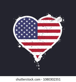 Heart shaped flag of th United States of america graffiti vector illustration