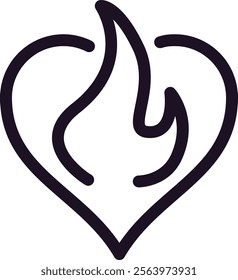 Heart shaped flames embodying burning love and passion, featuring a hand drawn vector illustration that captures the essence of romance and desire in a strikingly simple design