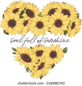 heart shaped floral composition of sunflowers with a quote