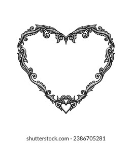Heart Shaped Floral Frame, botanical illustration vector