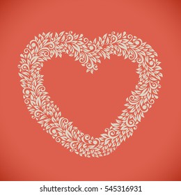 Heart shaped floral frame Valentines Day card vector template.