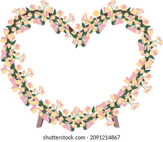 Heart shaped floral gate semi flat color vector object. Realistic item on white. Romantic decoration for celebratory event isolated modern cartoon style illustration for graphic design and animation