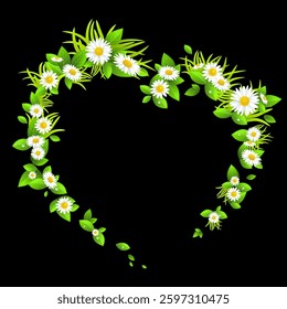 heart shaped flower frame on black background