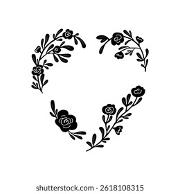 Heart shaped flower frame vector silhouette