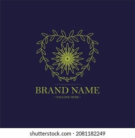 heart shaped flower and leaf logo