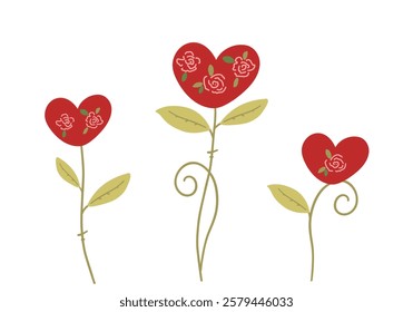 heart shaped flowers with intricate pattern reflecting love and nature.vector flat style