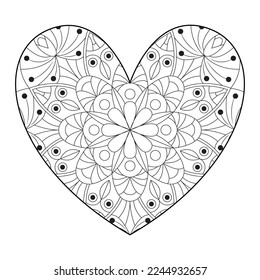 Flores en forma de corazón patrón de zentángulo para libro de colorantes. Mandala en forma de corazón para el día de San Valentín o libro de colores.
