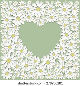 Heart shaped frame with 3d flower chamomile