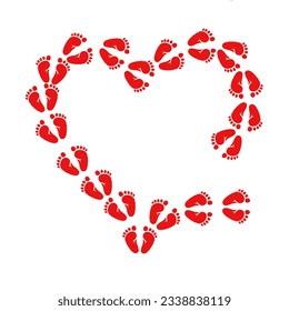 Heart shaped frame with boy and girl foot prints vector 

