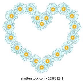 Heart shaped frame with daisies