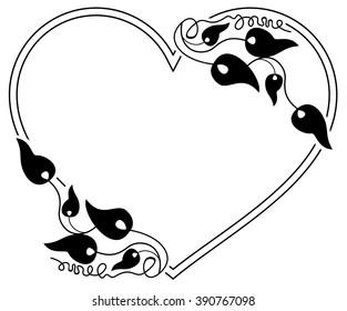 Heart shaped frame with floral silhouettes. 