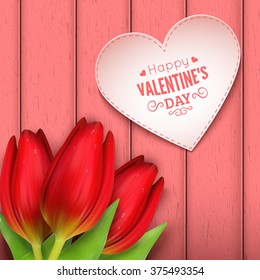 Heart shaped frame, flowers and text. St Valentine's Day card template. Vector background.
