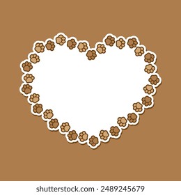 Heart shaped frame made of animal paw prints with empty space for your text and images. Cute Valentines, animal lover dog paw print border.