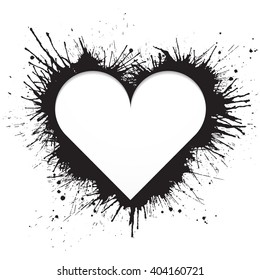 Heart shaped frame made of black paint splashes on white background  Vector illustration.