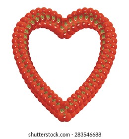 Heart shaped frame made of tomatoes on a white background 