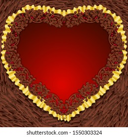 heart shaped frame on a background of chocolate chips
