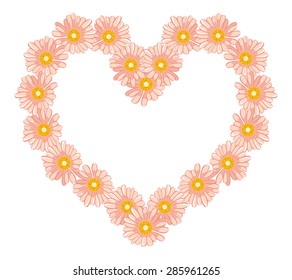 Heart shaped frame with red daisies