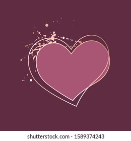 Heart shaped frame with rose gold texture, shiny splatters.  Glamour composition for card, invitation, save the date, logo design. Valentine's day design.