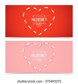 Heart shaped frame and text. St Valentine's Day banners design. Vector resizable illustration.
