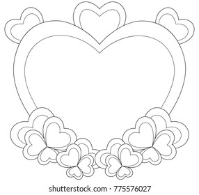 Heart shaped frame for valentine day card. Coloring book page for adults and kids. Romantic vector illustration for gift card, flyer, certificate or banner