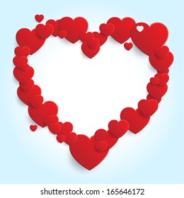 Heart Shaped Frame, Valentine's Day Card, Background with red hearts - vector eps10