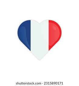 Heart Shaped France Flag Icon Vector Design.