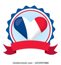 heart shaped french flag happy bastille day flat design vector illustration