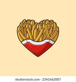 Heart Shaped French Fries Cartoon Vector