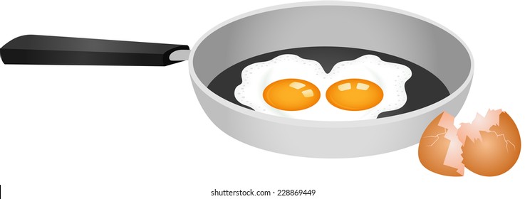 Heart shaped fried double egg in skillet