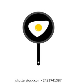 Heart shaped fried egg. Fried eggs on frying pan. Isometric vector illustration. Isolated on white background