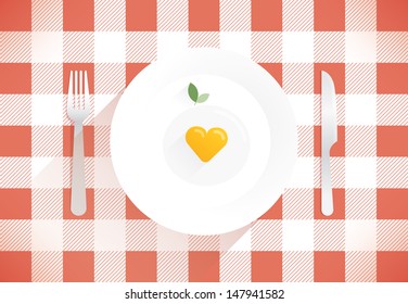 Heart shaped fried egg. Idea - Breakfast with love.