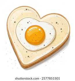 heart shaped fried egg isolated on a white background. Vector illustration.