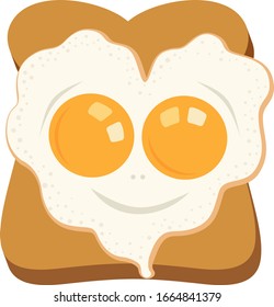 Heart shaped fried egg on baked toast