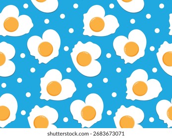 Heart Shaped Fried Eggs on Blue with White Dots