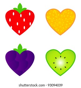 Heart shaped fruit collection isolated on white