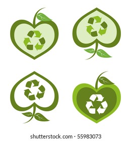 Heart shaped fruit with recycling symbol design.