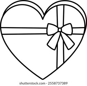 Heart shaped gift box with bow Outline Vector.
For celebrating Valentine's Day, Mother's Day,wedding or birthday.
Transparent background.