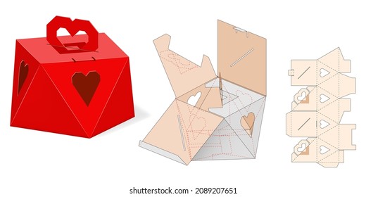 Heart Shaped Gift Box Design. Cardboard Die Cut For Valentine's Day, Holiday, Wedding or Love. Three-Dimensional Laser Cutting Template. Fully  Functional.